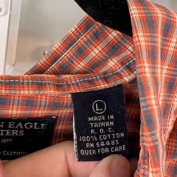 American Eagle Outfitters men's sz. Large orange & brown casual button down 1720 - Picture 6 of 10